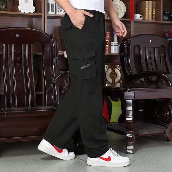 

2021 new autumn and winter men's outdoor casual overalls thickened pure cotton casual trousers multi-pocket plus size men's clothi, Black