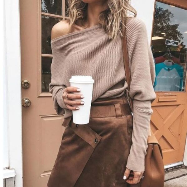 

women's sweaters plus size knitted pullover casual off shoulder fashion women solid long sleeve loose knit autumn ladies, White;black