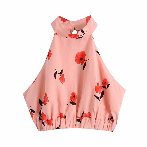 

puwd sweet women halter blouse summer fashion ladies high street shirt female backless printed short 210522, White