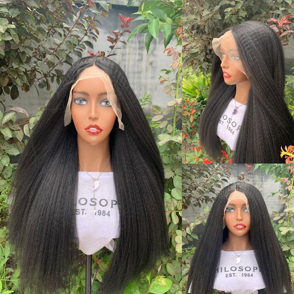 

costume accessories 180% density black color long soft kinky straight synthetic lace front wig for black women baby hair natural hairline gl, Silver
