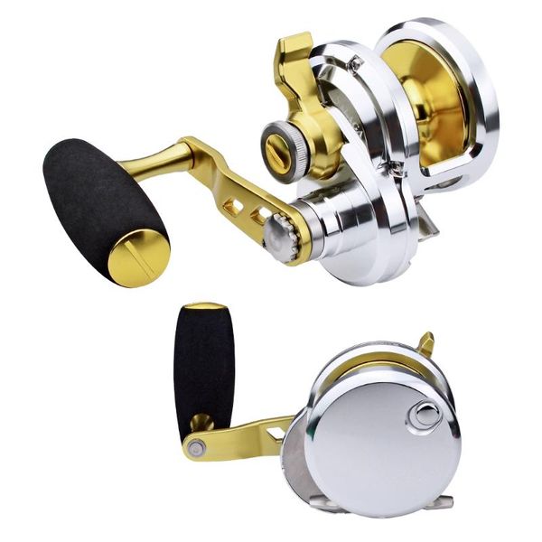

1pc 8+1bb jigging reels (left/right-hand) seawater trolling 5.7:1 aluminum gold color cnc machined fishing baitcasting