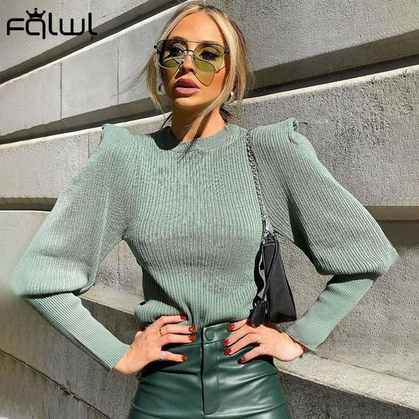 

women's sweaters puff long sleeve knit sweater women casual green fall winter knitted ribbed pullover ladies female, White;black