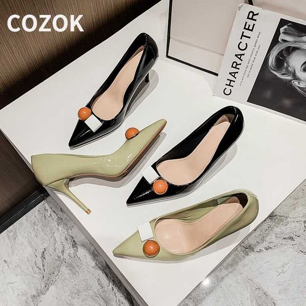 

dress shoes cozok 2021 ladies sandals women luxury ankle heels comfortable triangle heeled zapatos de mujer, Black