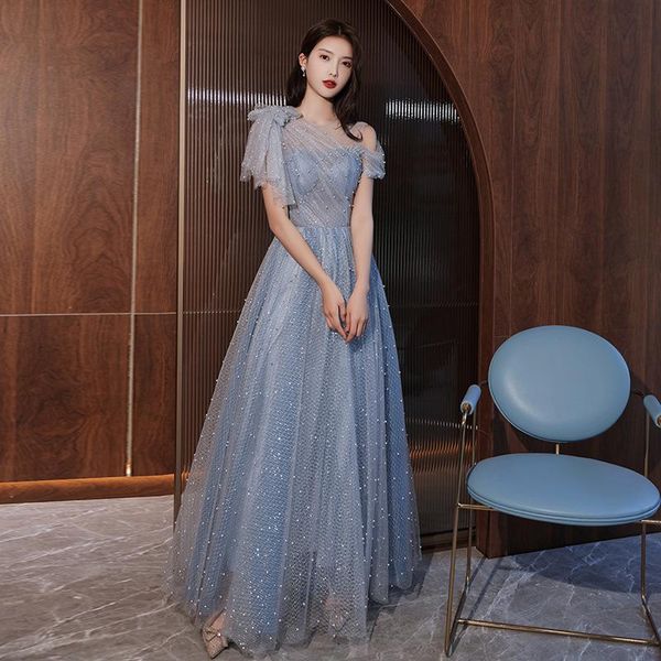 

ethnic clothing blue lace female cheongsam evening party dress bow asmmetrical collar pearl mesh dresses perspective beading stylish qi, Red