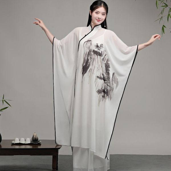 

traditional chinese women blouses yoga set wide leg pants retro cheongsam tai chi uniform breathable casual hanfu 11610, Red