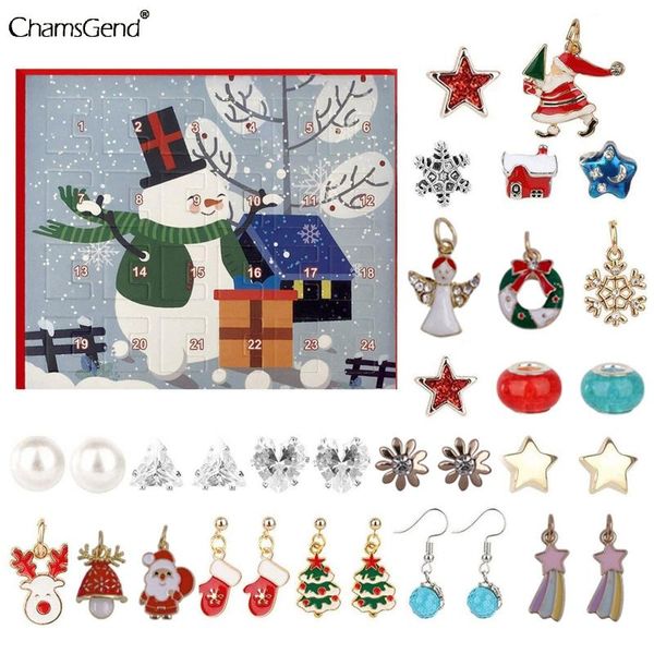 

earrings & necklace 24pcs christmas jewelry set 2021 countdown advent calendar diy charms bracelet gift, Silver