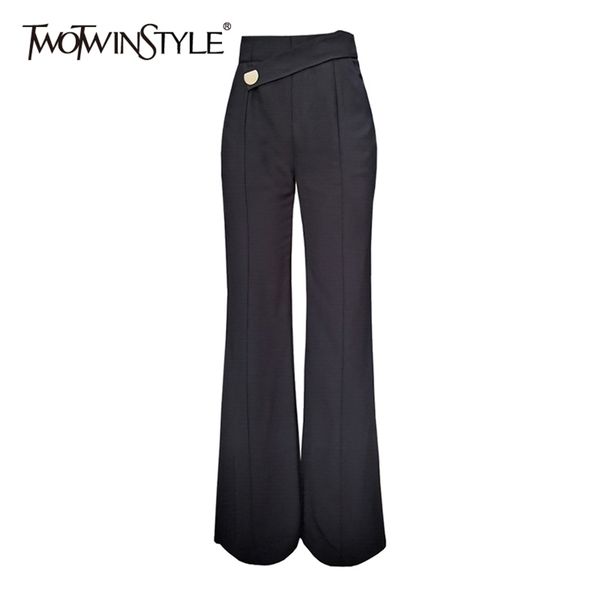 

black chiffon trouser for women high waist patchwork button straight wide leg pants female fashion clothing 210521, Black;white