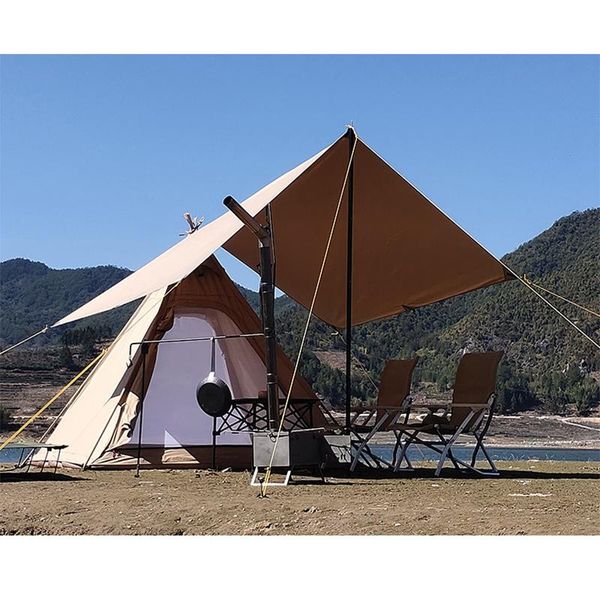 

shade outdoor camping tent with a chimney hole shelter awning field survival bungalow wigwam keep warm 5-8 people oxford waterproof
