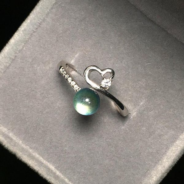 

wedding rings natural rainbow moonstone 925 sterling silver crystal heart open band ring women sweet precious stone female elegant s925 bijo, Slivery;golden