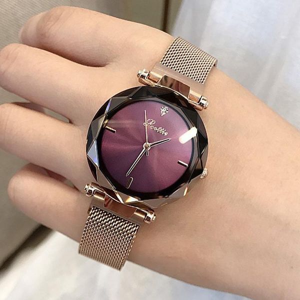 

wristwatches 2021 lady crystal watch magnet buckle women dress fashion quartz female stainless steel, Slivery;brown