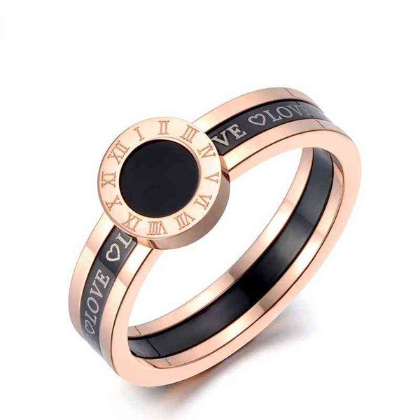

black acrylic love roman numerals wedding rings for women rose gold titanium stainless steel ring jewelry g1125, Slivery;golden