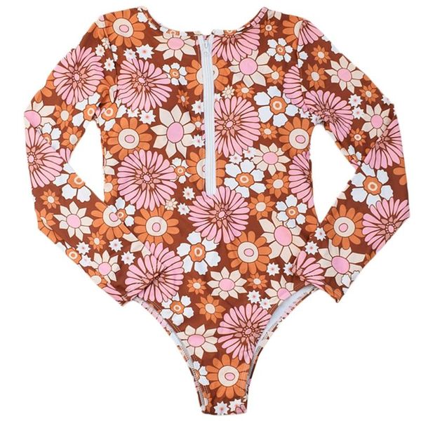 

one-piece suits womens long sleeve surfing rash guard zip front floral printed swimsuit monokini high cut push up padded slim m7dd