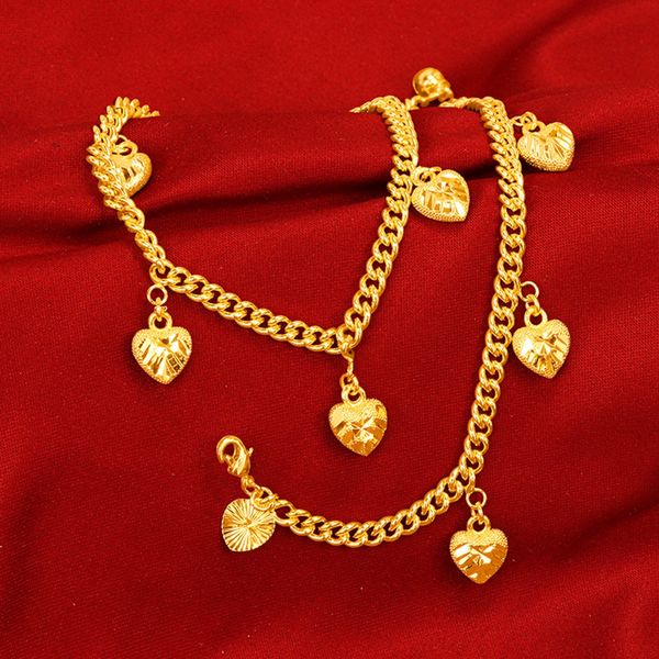 

heart chain bracelet women charm jewelry 18k yellow gold filled pretty girl romantic gift, Black