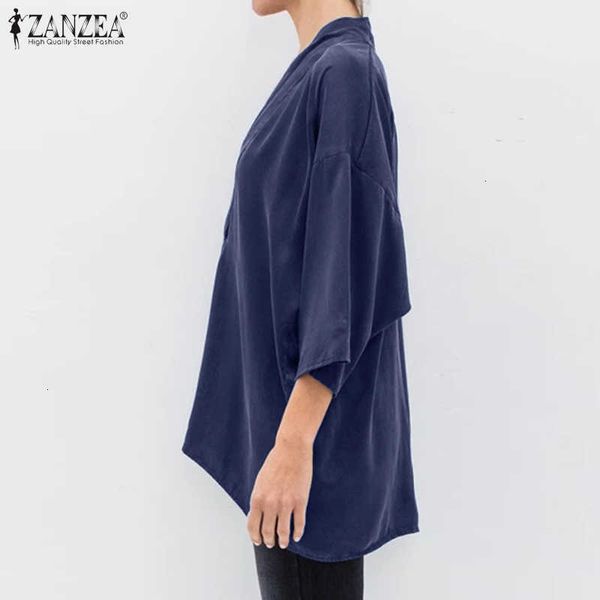 

women's blouses & shirts blouses plus size women baggy summer 3/4 sleeve casual solid v neck tunic ladies loose blusas muje 7450, White