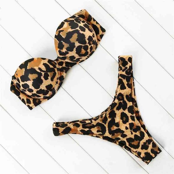 Bikinis Sexy LeoPard Bandeau Bikini Set Play Suit Купальники Женщины Купальник Maillot de Bain Femme Push Up Brazilian Biquini 210629