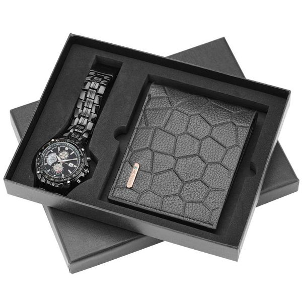 

wristwatches men's watch wallet gift set stainless steel quartz watches leather for friends boyfriend husband, Slivery;brown