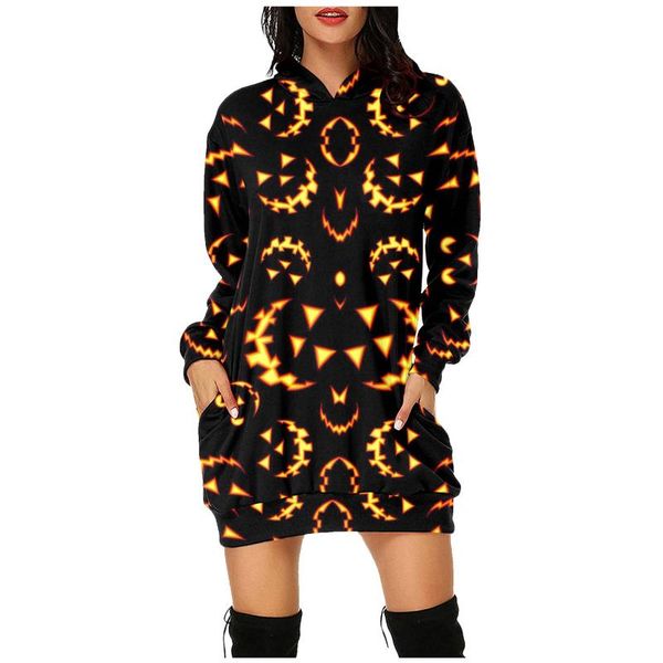 

casual dresses hooded dress halloween print long sleeve loose pocket harajuku pullover hoodieÂ dress vestidos de mujer 40#, Black;gray