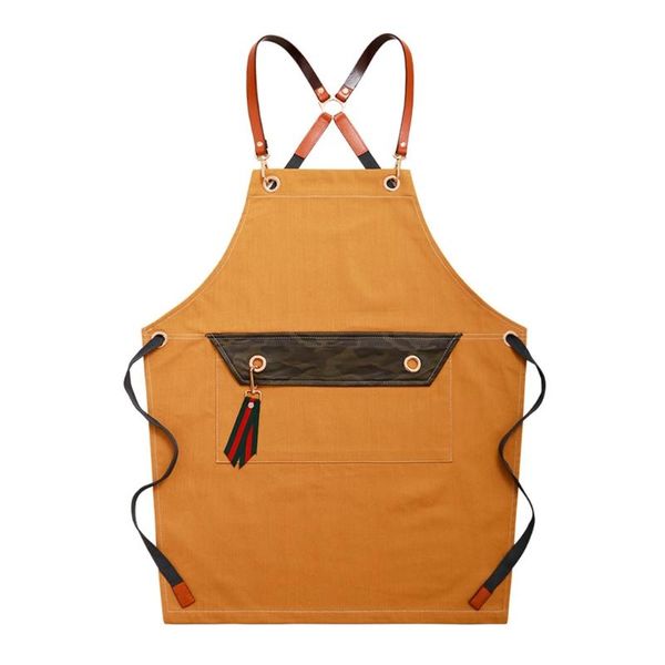 

aprons k3na chef apron cotton canvas cross back adjustable with pockets for women and men, kitchen cooking baking bib apron, a