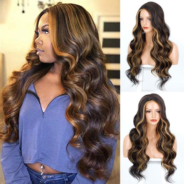 

isaic long body wavy synthetic wig highlights wigs for black women side part hairline natural looking daily use