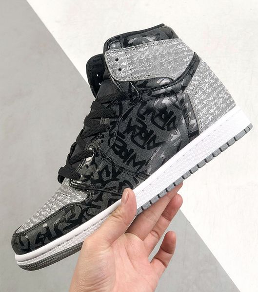 

1 high og rebellionaire men basketball shoes womens 1s black white-particle grey outdoor sports sneakers 555088-036 with original box size u