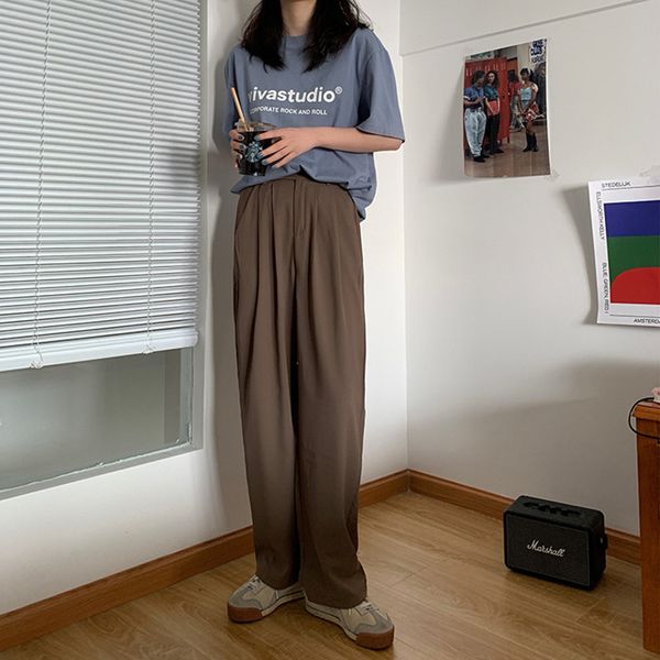 

2 colors korean style solid color suit straight trouser female spring autumn high waist long pants womens (f4275) 210423, Black;white