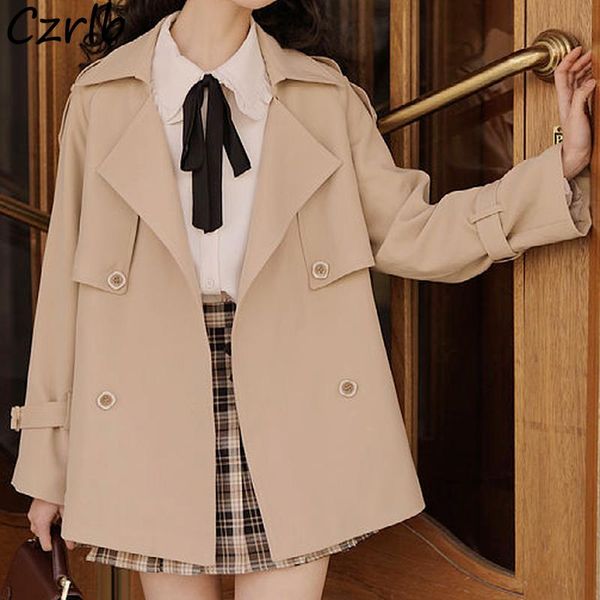 

women's trench coats women temperament fashion autumn japanese style casual clothing ulzzang harajuku sweet all-match outwear y2k femal, Tan;black