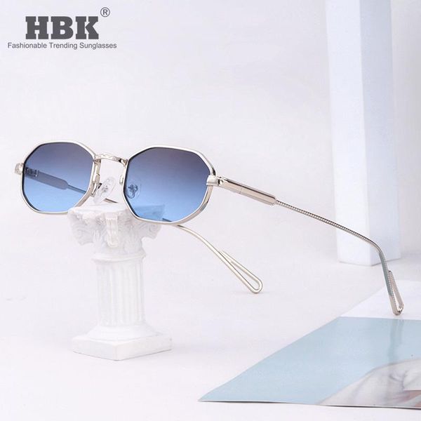 

sunglasses hbk polygon metal frame steampunk women men vintage small blue gradient male brown sun glasses for uv400, White;black