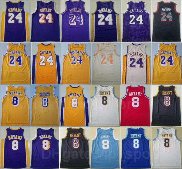 

men mitchell ness basketball bryant vintage jersey 8 all stitched retro yellow purple white black blue red beige team color for sport fans b, Black;red