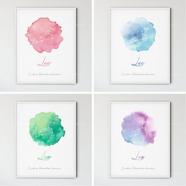

paintings leo zodiac art, astrology gift, watercolor print, sign constellation art | printed poster