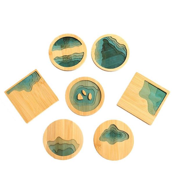 

mats & pads 1pc bamboo table placemat waterproof heat insulation non-slip bowl pad resin coffee water coasters kitchen accessories tableware