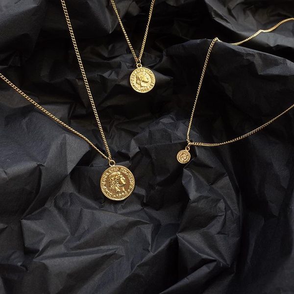 

pendant necklaces 2021 fashio jewelry rose gold alloy round necklace for women party gifts long chain coin, Silver