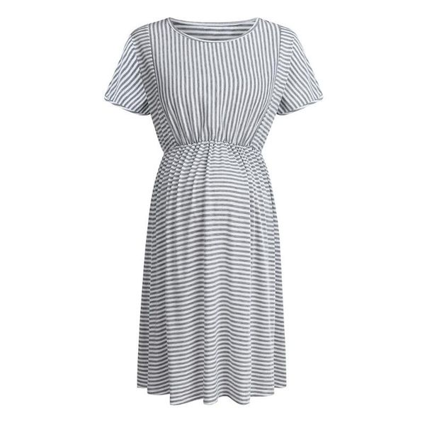

women's maternity breastfeeding dresses stripe o-neck summer solid short sleeve skirt dress for pregnant women clothes, White