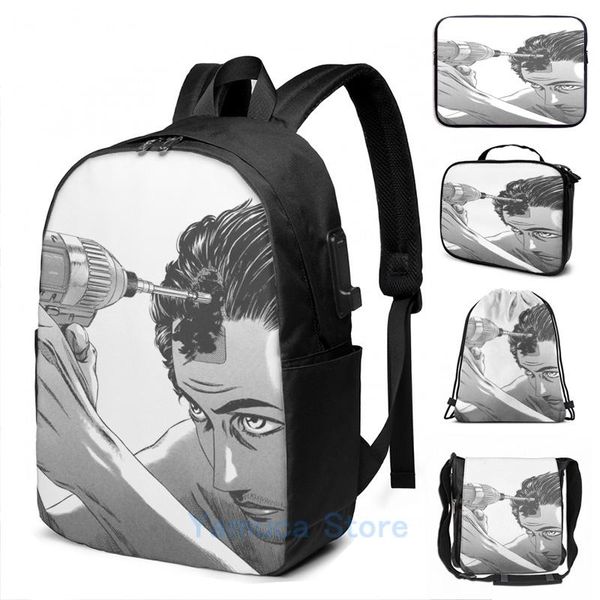

backpack funny graphic print hideo yamamoto homunculus usb charge men school bags women bag travel laptop