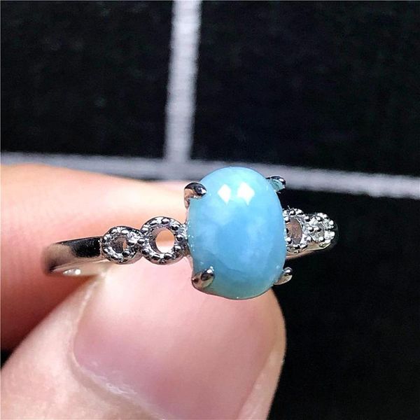 

cluster rings 100% natural blue larimar beads ring jewelry for woman lady man crystal silver 8x6mm oval gemstone adjustable, Golden;silver