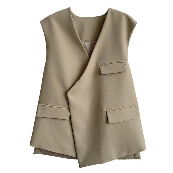 

men's vests women's vest v neck sleeveless irregular cardigan waistcoat jacket women long for female casual loose clothing 2021, Black;white