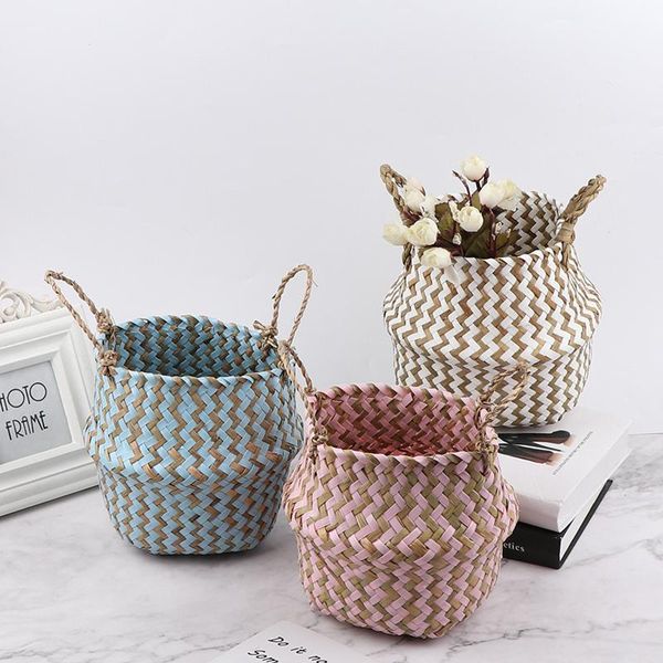 

storage baskets 18*16*14cm seagrass woven colorful corrugated folding basket bag