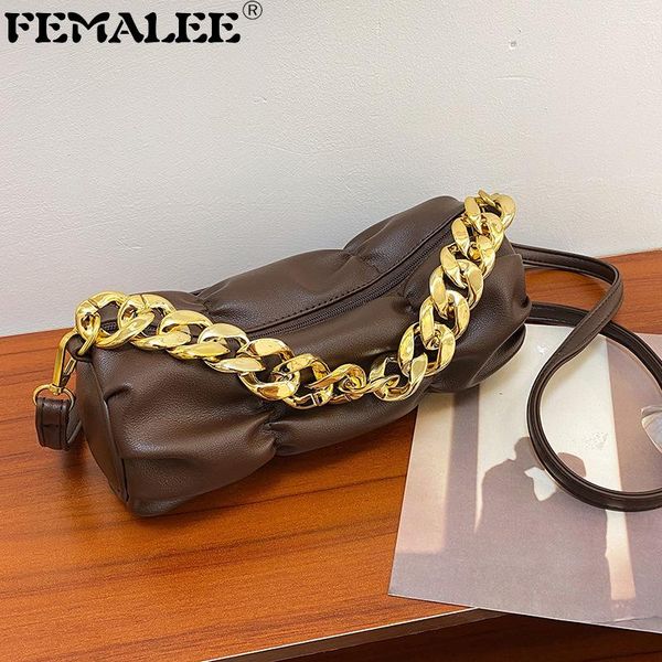 

shoulder bags ruched vintage thick chains bucket luxury handbags women fashion winter crossbody purses ladies soft leather cloud
