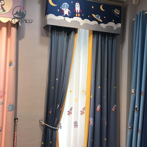 

curtain & drapes shading satellite astronaut rocket cartoon embroidery applique boy children's room curtains for living dining bedroom