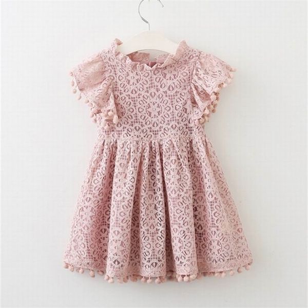 

lace baby girl dress hollow out flare sleeve fashion summer kids clothes 2-6y lt029 210610, Red;yellow