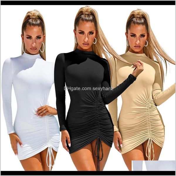 

casual womens clothing apparel drop delivery 2021 autumn plush long sleeve women round neck solid causal dstring dress plus size ladies, Black;gray