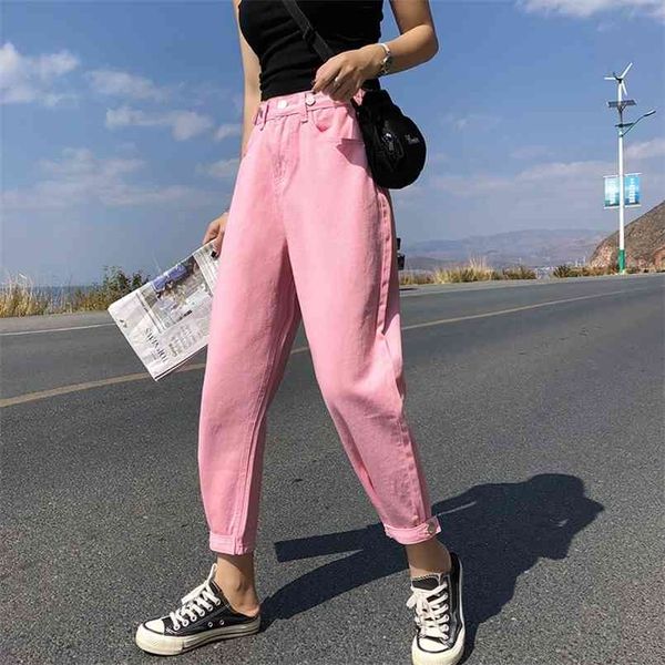 Guuzyuviz Casual Jeans Mulher Cintura Alta Cintura Solta Denim Harem Calças Mujer Plus Size Chic para Mulheres Combinaison Pantalon Femme 210809