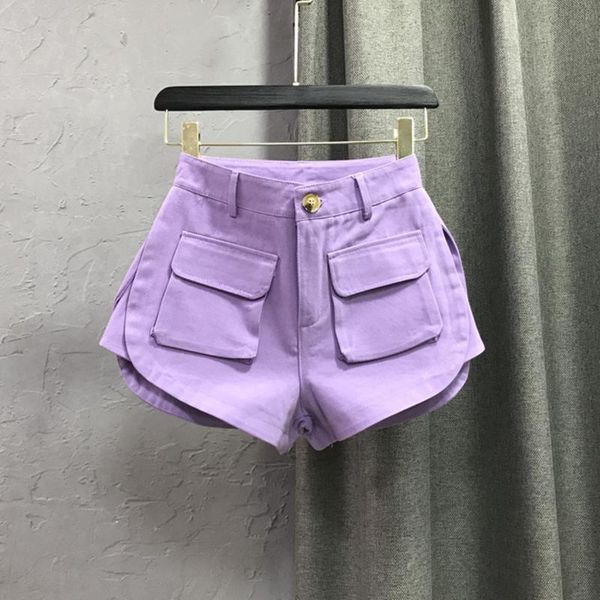 

women's shorts fabpop 2021 summer arrivals two pockets lilac wide lg cargo streetwear women gb720, White;black