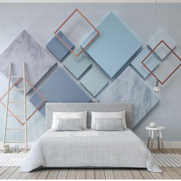 

wallpapers modern minimalist geometric blue 3d stereo large mural wall cloth european style living room tv background decor paper