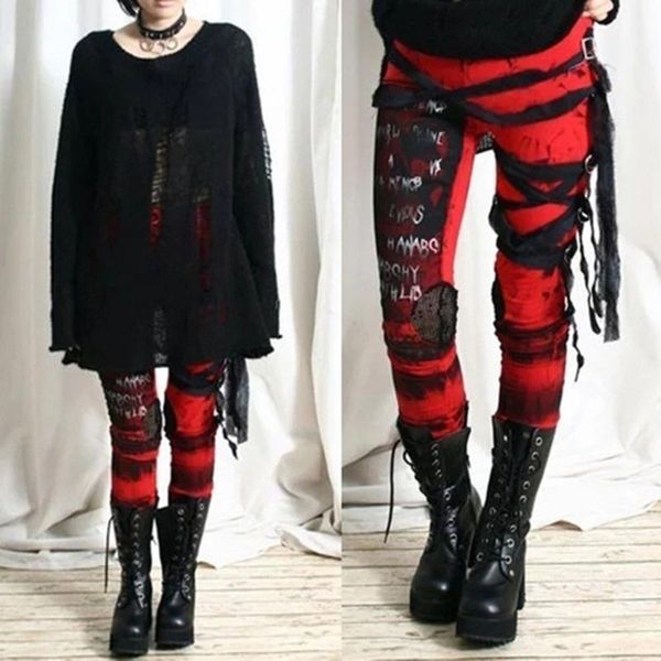 

women's pants & capris 2021 cool ultra gathered gothic rocker distressed punk tie leggings tie-dye retro hip hop streetwear joggers, Black;white
