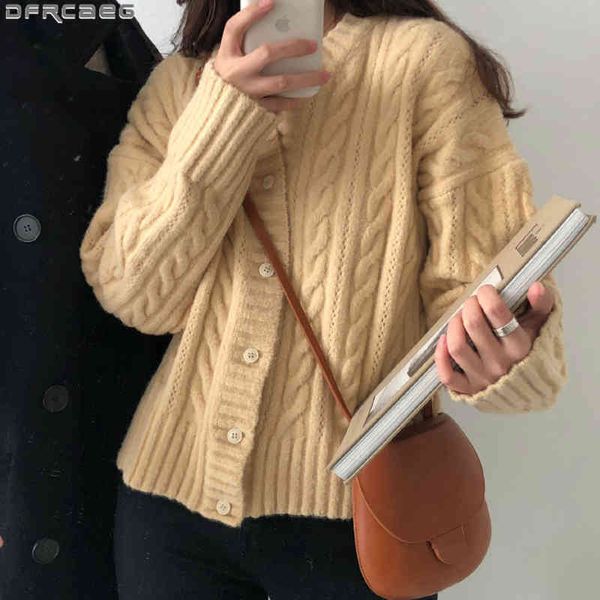 

women's knits & tees autumn winter woman sweaters cute cardigan button up knitted sweater women loose long sleeve 7 colors kn, White