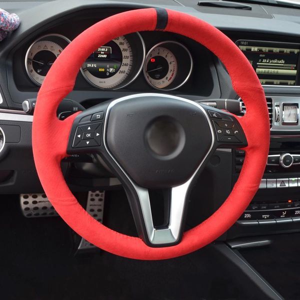 

steering wheel covers hand-stitched suede car cover for - a-class 2013-2021 b-class 2011-2014 cla-class 2013 2014