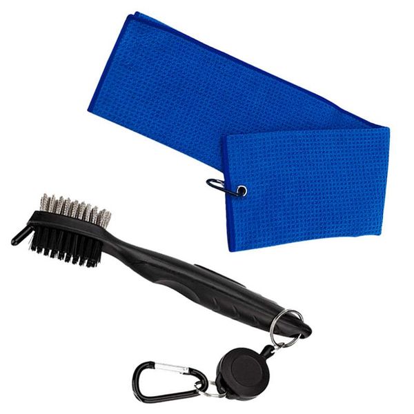

golf training aids club brush and towel kit cleaner with loop clip for hanging on bag groove ball cleaning tool set up