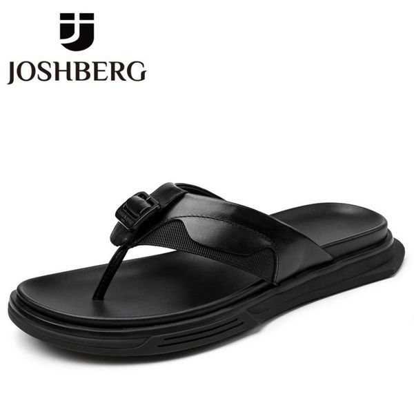 

slippers joshberg luxury designer flip flops ultralight cow leather men streetwear slides sandalias hombre verano, Black