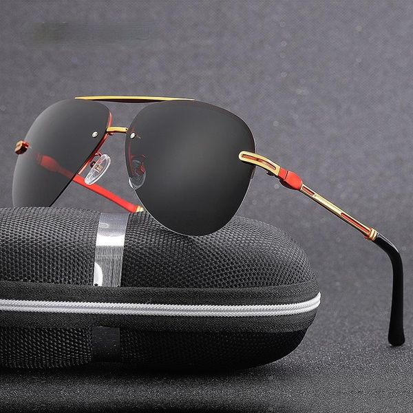 

sunglasses polarized men's metal rimless driving fashion, White;black