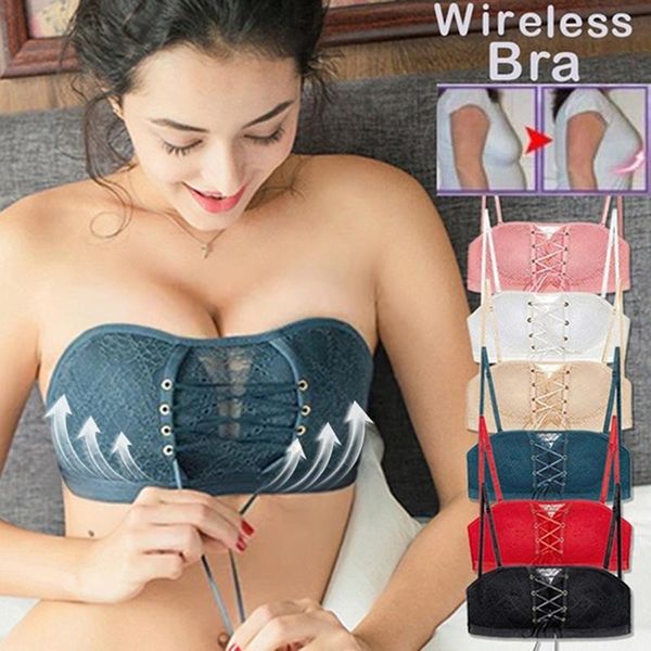 

bustiers & corsets seamless bras for women fashion push up bra wire lingerie strapless drawstring solid lace adjustable bralette, Black;white